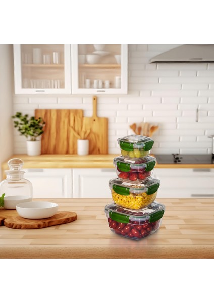 4'lü Set Master Kare Saklama Kabı (275 ml - 500 ml - 900 ml - 1500 Ml)