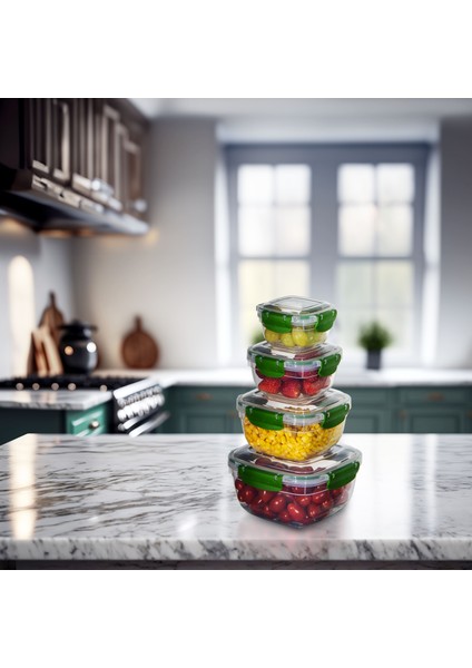 4'lü Set Master Kare Saklama Kabı (275 ml - 500 ml - 900 ml - 1500 Ml)