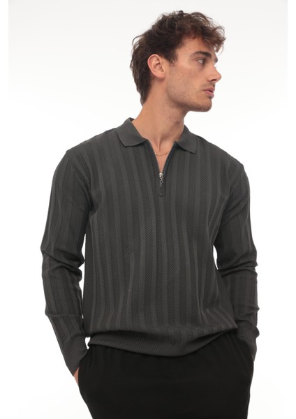 Füme Petek Dokulu Fitilli Polo Yaka Triko Kazak- 2445 modelleri