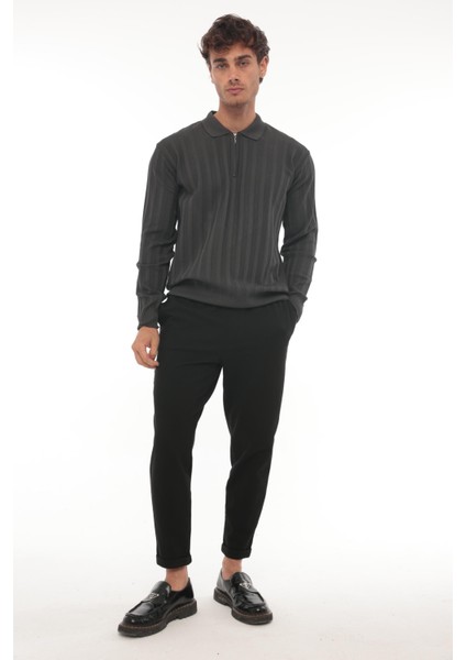 Füme Petek Dokulu Fitilli Polo Yaka Triko Kazak- 2445 indirimleri