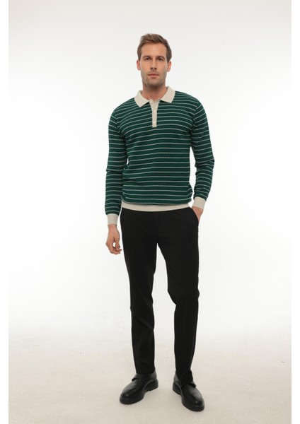 Nefti Düğme Detaylı Çizgili Polo Yaka Triko Kazak -2446 fırsatları