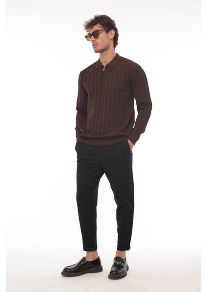 Kahverengi Petek Dokulu Fitilli Polo Yaka Triko Kazak- 2445 fiyatları