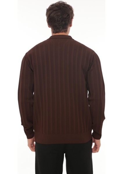 Kahverengi Petek Dokulu Fitilli Polo Yaka Triko Kazak- 2445 indirimleri