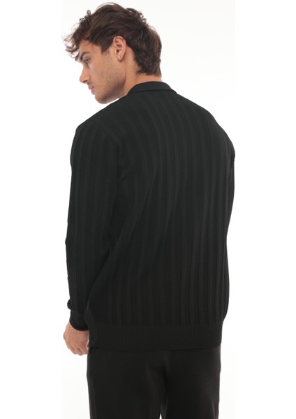 Siyah Petek Dokulu Fitilli Polo Yaka Triko Kazak- 2445 fırsatları