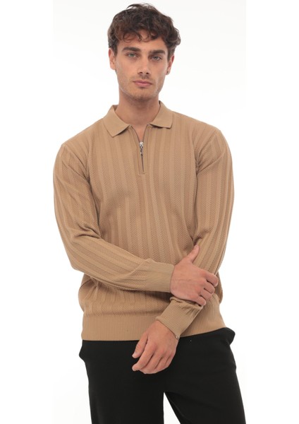 Kamel Petek Dokulu Fitilli Polo Yaka Triko Kazak- 2445 fırsatları