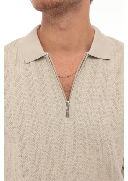 Taş Polo Yaka Triko Kazak Erkek Günlük Kullanım İçin Orta Kalınlıkta Bej Renk fırsatları