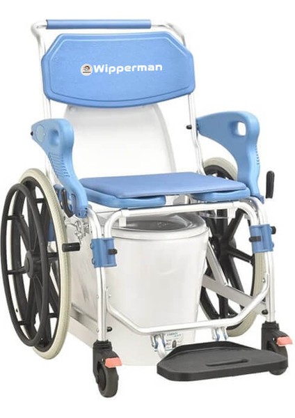 Bas Çıkar Arka Tekerlekleri Dar Alanlarda Kullanım Kolaylığı Sağlayan Tekerlekli Banyo ve Tuvalet Sandalyesi