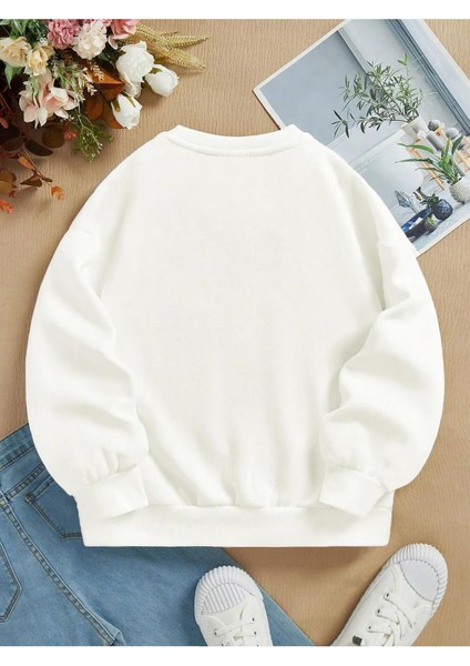 Oversize Bisiklet Yaka Basic Orange Cocktail Baskılı Sweatshirt - Ekru fiyatları