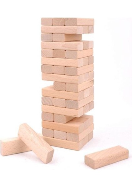 54 Parça Denge Oyunu Jenga Kayın Ağacı Doğal Ahşap Büyük Boy modelleri