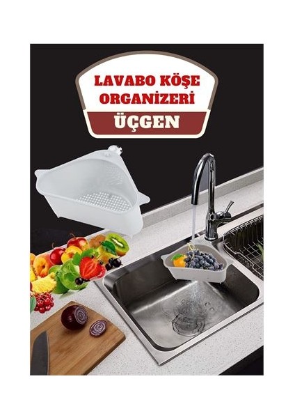 Barazza Üçgen Lavabo Köşe Süzgeçli Organizer Beyaz