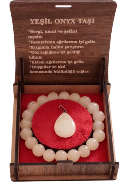 Doğal Yeşil Oniks Taşı Bileklik ve Kolye Seti - El Yapımı Zarif Tasarım