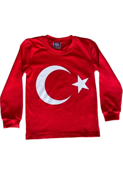 Çocuk Ay Yıldız Türk Bayraklı Uzun Kollu T-Shirt 23 NISAN29 EKIM19 Mayıs Gösteri Atatürk