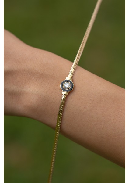 14 Ayar Tektaş Detaylı Italyan Zincir Altın Bileklik 14BLK0020