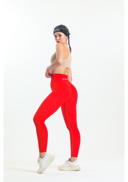 Kırmızı Kalçası Büzgülü ve Ekstra Push Up Seamless Yüksek Bel Kalça Şekillendirici Tayt