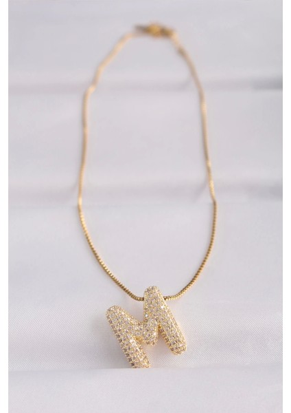 316L Çelik Zincirli Zirkon Taşlı M Harfli Gold Renk Bubble Kolye - TJ-BKO8576 fiyatları