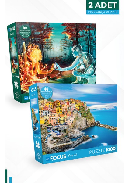 2 Adet 1000 Parça Puzzle - Ateş ve Su ve Cinque Terre