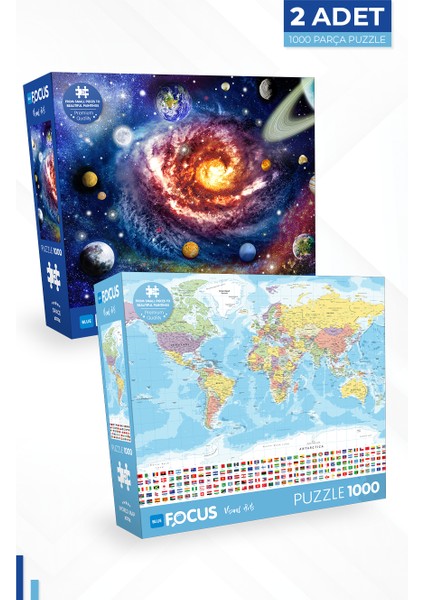 2 Adet 1000 Parça Puzzle - Gezegenler ve Dünya Haritası I