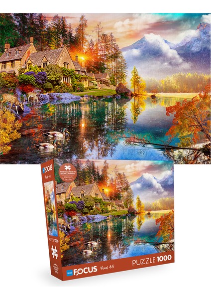 2 Adet 1000 Parça Puzzle - Starry Night (Yıldızlı Gece) - Mountain Houses (Dağ Evleri) modelleri