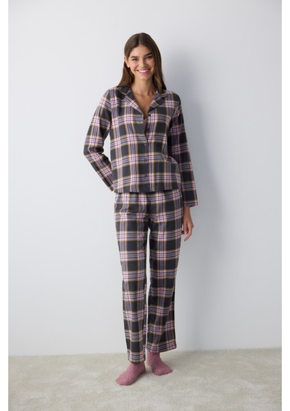 Halie Checked Antrasit Gömlek Pantolon Pijama Takımı fiyatları
