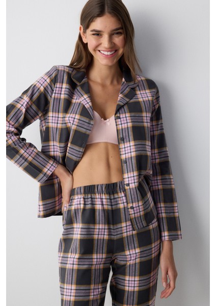 Halie Checked Antrasit Gömlek Pantolon Pijama Takımı modelleri