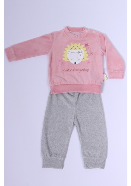 Bebek Kadife Eşofman Takımı Baskılı Çıtçıtlı D37