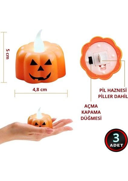 Halloween bal kabağı led mum, 5 cm x 3 adet