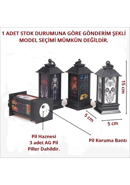 Halloween korku ışığı pilli led fener, 15 cm x 5 cm x 1 adet