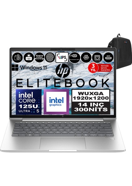 Hp Elitebook 640 G11 Intel Core Ultra 5 125U Ddr5 32GB 512GB SSD Intel® Aı Boost 14" Wuxga IPS Windows 11 Pro Taşınabilir Bilgisayar 9Y7L3ETP09 + Zetta Çanta