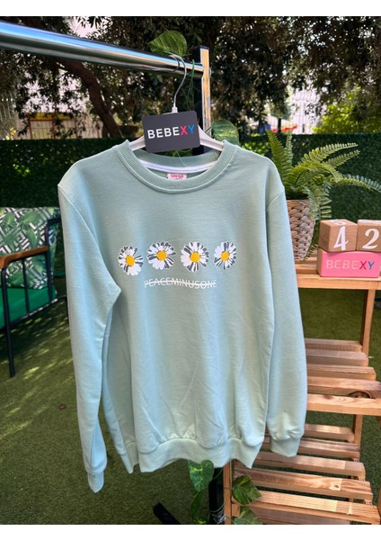 Papatya Desenli Yeşil Sweatshirt