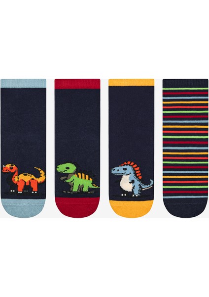 Erkek Çocuk Cute Dino 4lü Siyah Soket Çorap