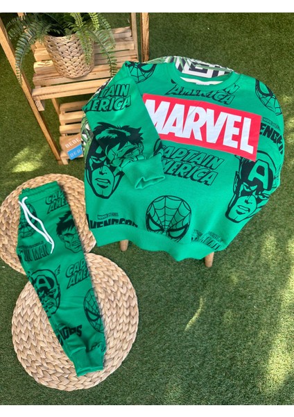 Captan Marvel Çizgi Film Baskılı Alt Üst Takım Yeşil