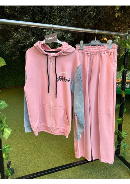 Yuko Kol Jean Detaylı Alt Üst Takım Pembe