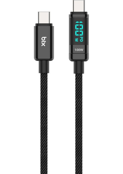 BX09CC Type-C To Type-C 100W 480MBPS E-Marker LED Dijital Ekranlı Şarj ve Data Kablosu 1 Metre