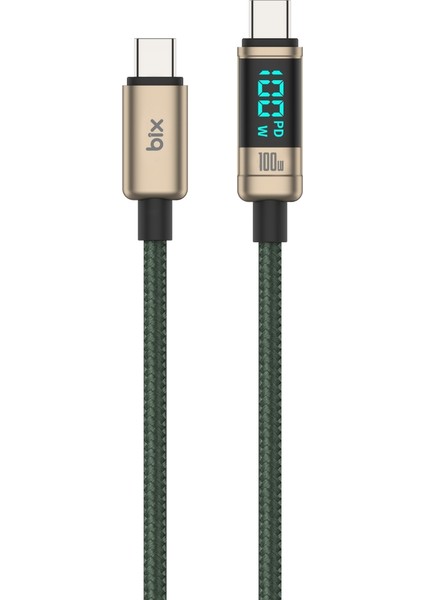 BX09CC Type-C To Type-C 100W 480MBPS E-Marker LED Dijital Ekranlı Şarj ve Data Kablosu 1 Metre