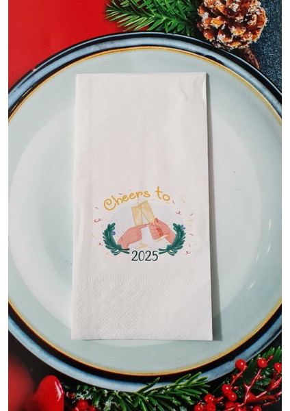 Cheers to 2026 Yazılı Yılbaşı Desenli - Yeni Yıl Sunum Peçetesi