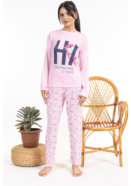 Kadın 2461 Uzun Kol Pijama Takımı Pembe