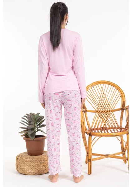 Kadın 2461 Uzun Kol Pijama Takımı Pembe