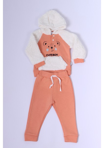 Bebek Peluş Eşofman Takımı Baskılı Çıtçıtlı D38