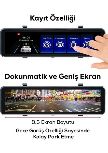 Çift Lensli Araç Gösterge Kamerası 12 Mp + Gece Görüşlü Su Geçirmez Arka Kamera