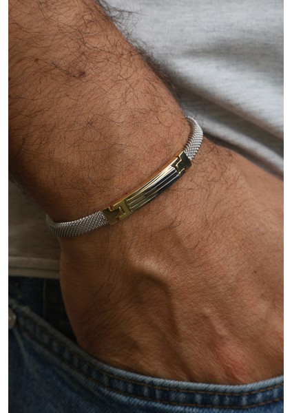 14 Ayar Altın Beyaz Sarı Altın Karışık Erkek Bileklik