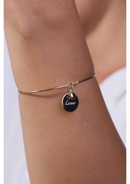 14 Ayar Altın Kalp ve Plaka Model Ince Kelepçe