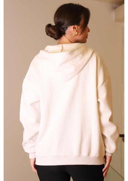 Kapüşonlu Fermuarlı Bej Kadın Hırka W0008672-2K5 fırsatları