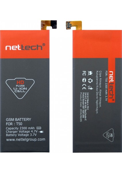 Turkcell T50 Uyumlu Nettech 2300 Mah Batarya