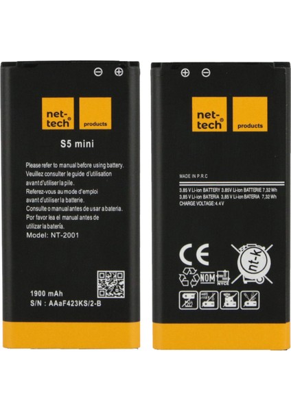 Samsung Galaxy G800 S5 Mini Uyumlu Nettech NT-2001 1900 Mah Batarya