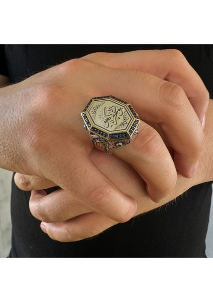 925 Ayar Gümüş Bu Da Geçer Yahu Yazılı Zirkon Taşlı Usta Işi Erkek Yüzük modelleri
