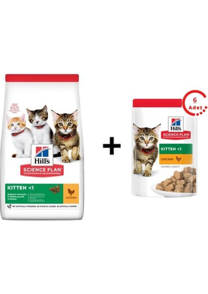 Kitten Science Plan Tavuk Etli Yavru Kedi Maması 3kg + 6 Adet Hill's Chunks In Gravy Kitten Tavuklu Yavru Kedi Konservesi 85 gr