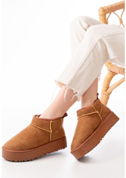 Taba Süet Içi Kürklü Kışlık Kapalı Burun Kadın Günlük Terlik