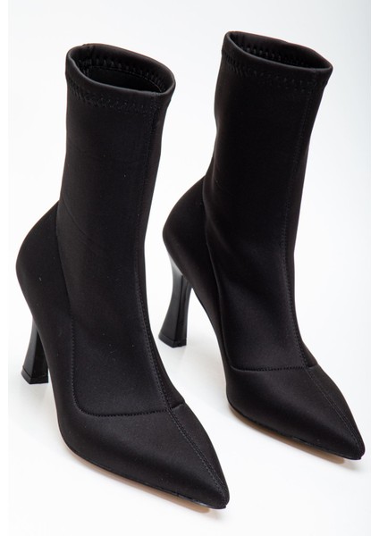 Kadın Siyah Streç Bilekli Orta Boy Topuklu Bot fiyatları