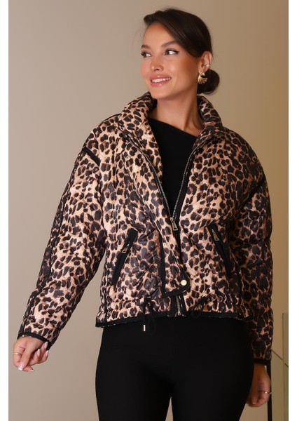 Leoapr Desenli Camel Kadın Şişme Mont D99463-2K5