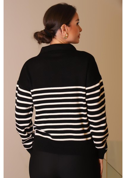 V Yaka Çizgili Uzun Kollu Siyah Kadın Kazak 6186-2K5 indirimleri